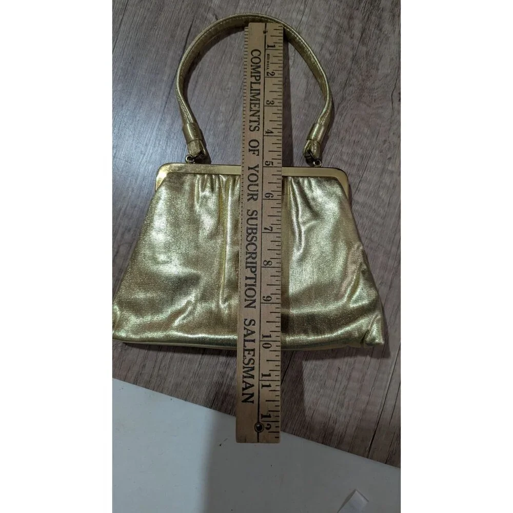 Vintage Joseph Magnin Gold Metallic Evening Purse With Ornate Frame & Satin Inte